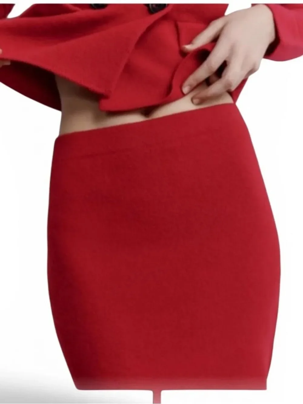 Zara Red Merino Wool Skirt Suit Set – NWT – Size Small – Double-Breasted Jacket